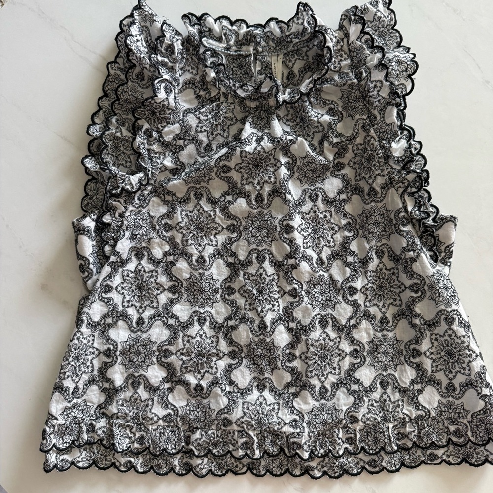 Anthropologie Black and White Embroidered Blouse